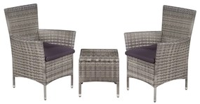 44095 vidaXL 3 pcs conjunto bistrô vime PE cinzento