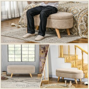 Banco para Pé de Cama Banco de Armazenamento com Pés de Madeira e Assento Acolchoado 110x40x43 cm Bege