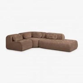 Sofá Modular De Canto Em 3 Peças Com Chaise Longue Direito Em Chenille Embalado A Vácuo Mérida Chenille Castanho Caramelo - Sklum