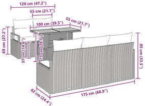 Conjunto de Sofá de Jardim vidaXL 6 Peças com Almofadas Preto Rattan P