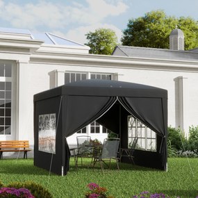 Tenda de recepção 3 x 3 m dobrável tipo barnum pop-up, com 4 paredes removíveis + saco de transporte preto