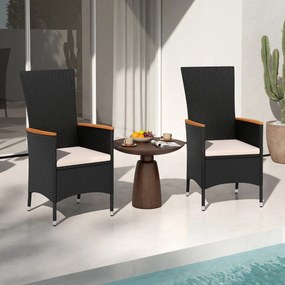 Conjunto de 2 cadeiras de jardim em rattan com encosto alto (MESA NÃO INCLUIDA), braços em madeira de acácia e almofada macia para terraço, alpendre o