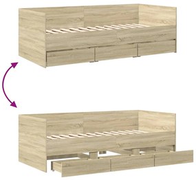 Sofá-cama com gavetas sem colchão 100x200 cm carvalho sonoma