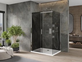 Mexen Omega cabine de duche deslizante 100 x 90 cm, grafite, cromado + base Flat, branco - 825-100-090-01-40-4010