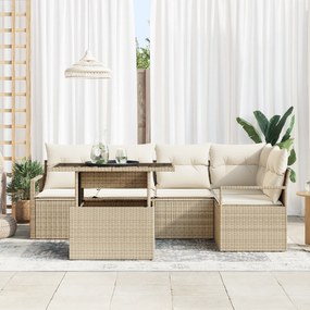 Conjunto de Sofás de Jardim vidaXL com 6 Peças e Almofadas Bege Poli-r