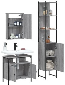 3 pcs Conjunto móveis casa de banho madeira proc. cinza sonoma