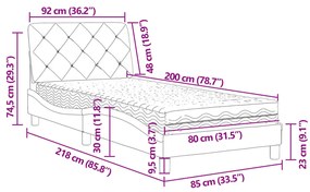 Cama com colchão 80x200 cm veludo cinzento-escuro