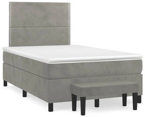 vidaXL Cama boxspring com colchão 120x190 cm veludo cinzento-claro
