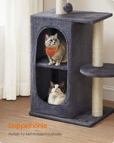 Árvore para gatos pequena com 2 cavernas e 1 plataforma cinzento escuro