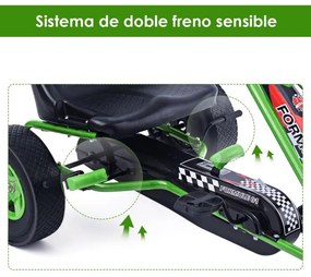 Kart Carro de pedais para crianças com rodas de borracha, embraiagem e travão 98 x 59 x 61 cm Verde