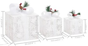 Caixas de presente de Natal decorativas 3 pcs int/ext. branco