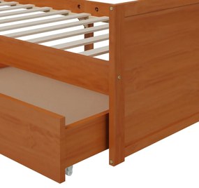 Estrutura cama c/ gavetas 90x200 cm pinho maciço castanho mel