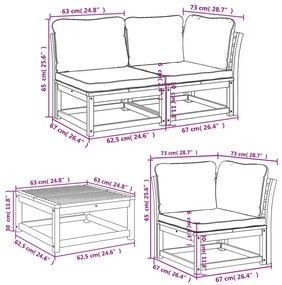 6 pcs conjunto lounge jardim c/almofadões madeira maciça acácia