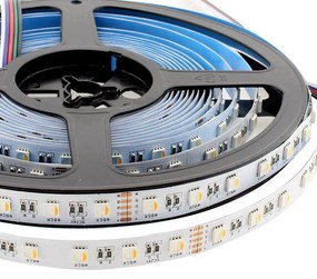Fita LED EPISTAR SMD5050, RGB+W, DC24V, 5m (60Led/m 4 em 1) - IP20, RGB + branco quente