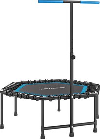 Trampolim Fitness 114x114x132 cm com Guiador Ajustável em 3 Níveis Estrutura de Aço para Treino de Perna Corpo Azul