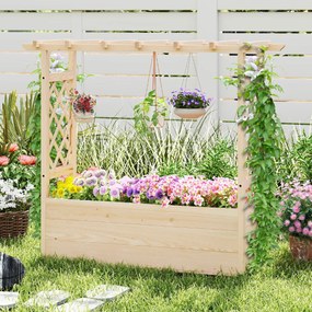 Floreira de jardim elevada com treliça, teto suspenso e drenagem de madeira para flores para pátio 118 x 40 x 103 cm Natural