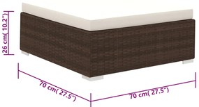 6 pcs conjunto lounge jardim c/ almofadões vime PE castanho