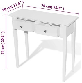 Toucador/mesa consola com duas gavetas branco