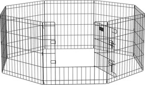PawHut Parque para Cães 8 Painéis 61x61cm Dobráveis Gaiola Metálica para Animais de Estimação com Porta e Dupla Fechadura Preto | Aosom Portugal