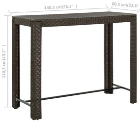 Mesa de bar para jardim 140,5x60,5x110,5 cm vime PE castanho