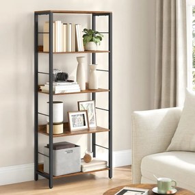 Estante com 5 prateleiras e painéis traseiros em design industrial 30 x 60 x 144 cm Castanho vintage + Preto