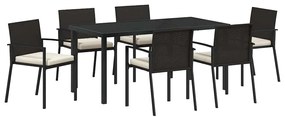 Conjunto de Jantar de Jardim com 7 Peças em Poli Rattan Preto