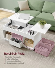 Mesa de centro com 2 gavetas e compartimentos 50 x 100 x 48 cm/62,3 cm Branca
