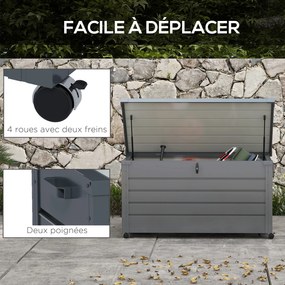 Caixa de arrumação 120 x 62 x 66 cm para exterior 311L, com amortecedor a gás, rodas e pega, em aço galvanizado, cinzento
