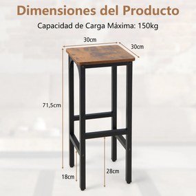 Conjunto de 2 bancos de bar com 71,5 cm de altura e estrutura metálica com apoio para os pés para sala de jantar Cozinha Pub Restaurante Castanho