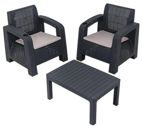 Conjunto de Lounge de Jardim Olimpos com 2 Poltronas e Mesa de Centro