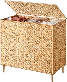 Cesto da roupa suja com 3 compartimentos 76 x 40 x 70 cm, saco interior removível, tampa e pegas, em tons natural