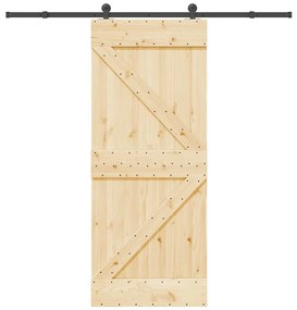 Porta de correr com ferragens 85x210 cm madeira de pinho maciça