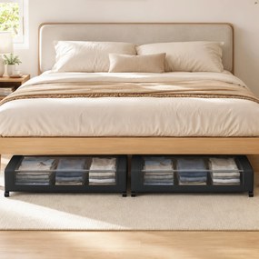 Conjunto de 2 Caixas de Arrumação Debaixo da Cama com Rodas, 78 x 44 x 16 cm, Capacidade de 40 L, Preto