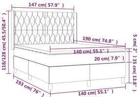 Cama box spring c/ colchão e LED 140x190 cm tecido cinza-escuro