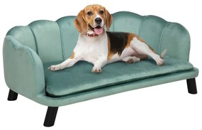 PawHut Sofá para Cães Médios Estofado em Veludo Pés de Madeira Conforto Luxo 98,5x60,5x35,5 cm Verde