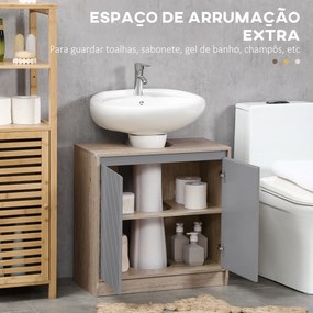 Móvel para Lavatório (NÃO INCLUIDO) Casa de Banho com Porta Dupla e Prateleira Ajustável Carga 50kg 60x30x59,8 cm Carvalho e Cinza