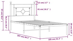 Estrutura de cama com cabeceira 100x200 cm metal branco