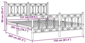 Estrutura de cama com cabeceira e pés 150x200 cm metal preto