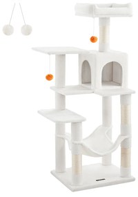 Arranhador Gatos para arranhar com 143 cm de altura com 2 plataformas e rede branco creme