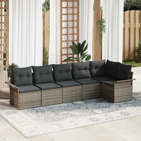 vidaXL Conjunto de Sofá de Jardim de 6 Peças com Almofadas – Cinza em Rattan Sintético