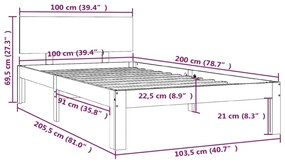 Estrutura de cama 100x200 cm madeira pinho maciço castanho mel