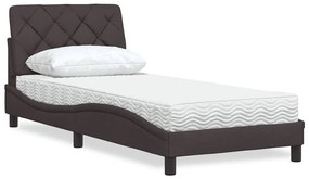 Cama com colchão 90x200 cm tecido castanho-escuro