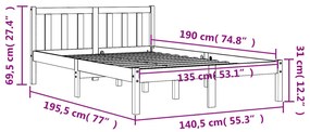 Estrutura de cama 135x190 cm madeira pinho maciça castanho cera