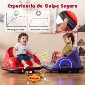 Carrinho de choques para crianças a bateria 6V  com luzes LED Ligação sem fios Música e som  360° Vermelho