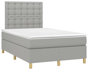 Cama box spring c/ colchão e LED 120x190 cm tecido cinza-claro