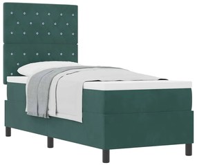 Cama Box Spring com Colchão Verde Escuro 80x200 cm Veludo