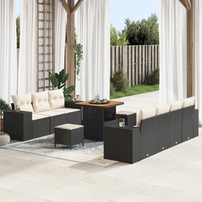 Conjunto de Sofá de Jardim com 10 Peças e Almofadas Preto Rattan Polím