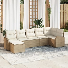 vidaXL Conjunto de Sofá de Jardim 7 Peças com Almofadas Bege Rattan Sintético