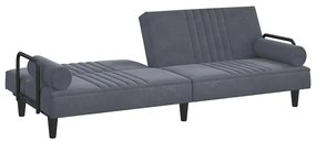 Sofá-cama com apoio de braços veludo cinzento-escuro