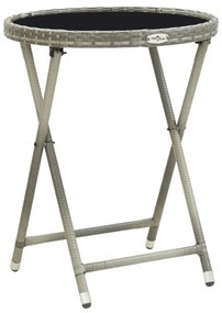vidaXL Mesa de chá 60 cm vime PE e vidro temperado cinzento